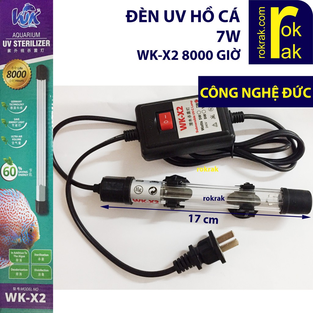 Đèn UV hồ cá WKx2 7W 8000 giờ lọc nước bể cá