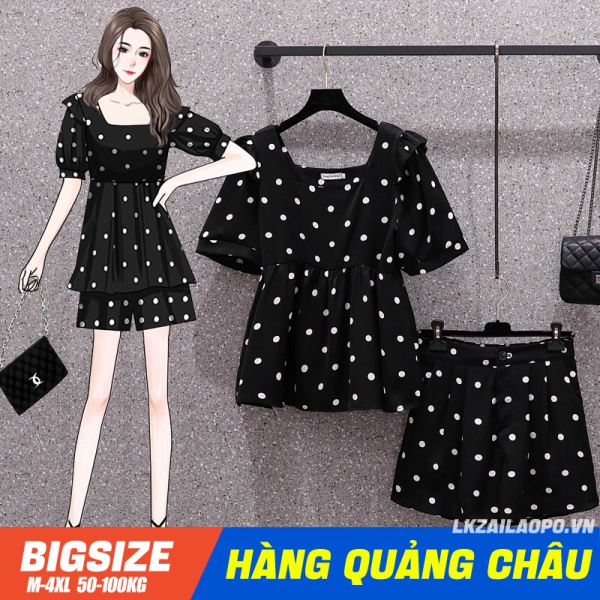 Sét bộ đồ nữ ⚡️𝐁𝐈𝐆𝐒𝐈𝐙𝐄⚡️ Áo sơ mi voan dáng ôm tay ngắn cổ chữ v kết hợp quần short quần đùi ống rộng chấm bi mùa hè Phong cách Hàn Quốc Thời Trang đi Chơi sang chảnh cá tính quảng châu cao cấp