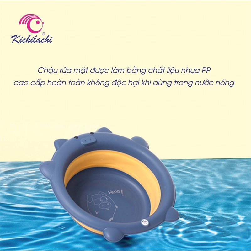 Chậu rửa mặt cho bé, chậu rửa mặt gấp gọn cao cấp Kichilachi, chống trơn trượt cho bé