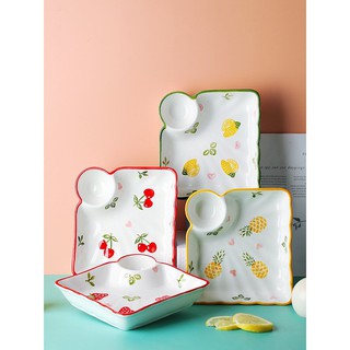 Khay vuông sâu lòng kèm đĩa chấm đĩa sứ đựng hoa quả, phụ kiện bàn ăn: 3.6.14.1