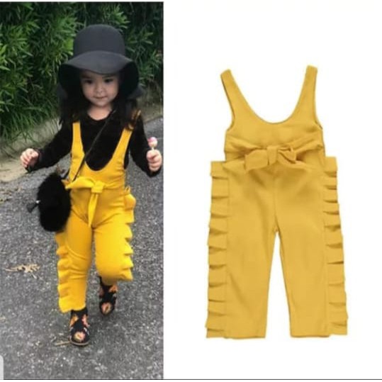 Bộ Áo Liền Quần Màu Vàng + Chân Váy Xinh Xắn Cho Bé Gái