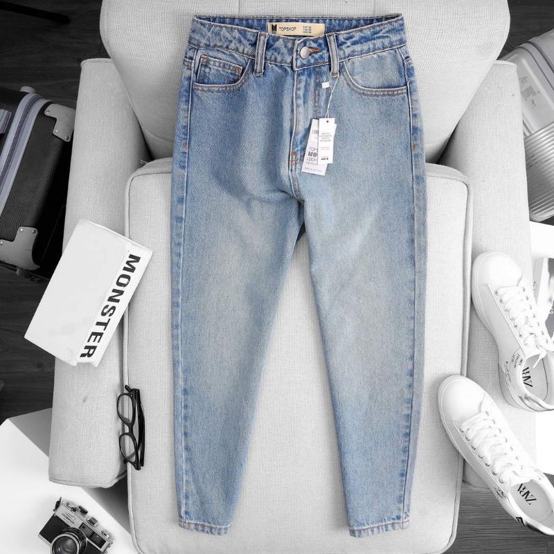 Quần Mom Jeans Nữ Lưng Cao Xanh Wash Đùi M-02E