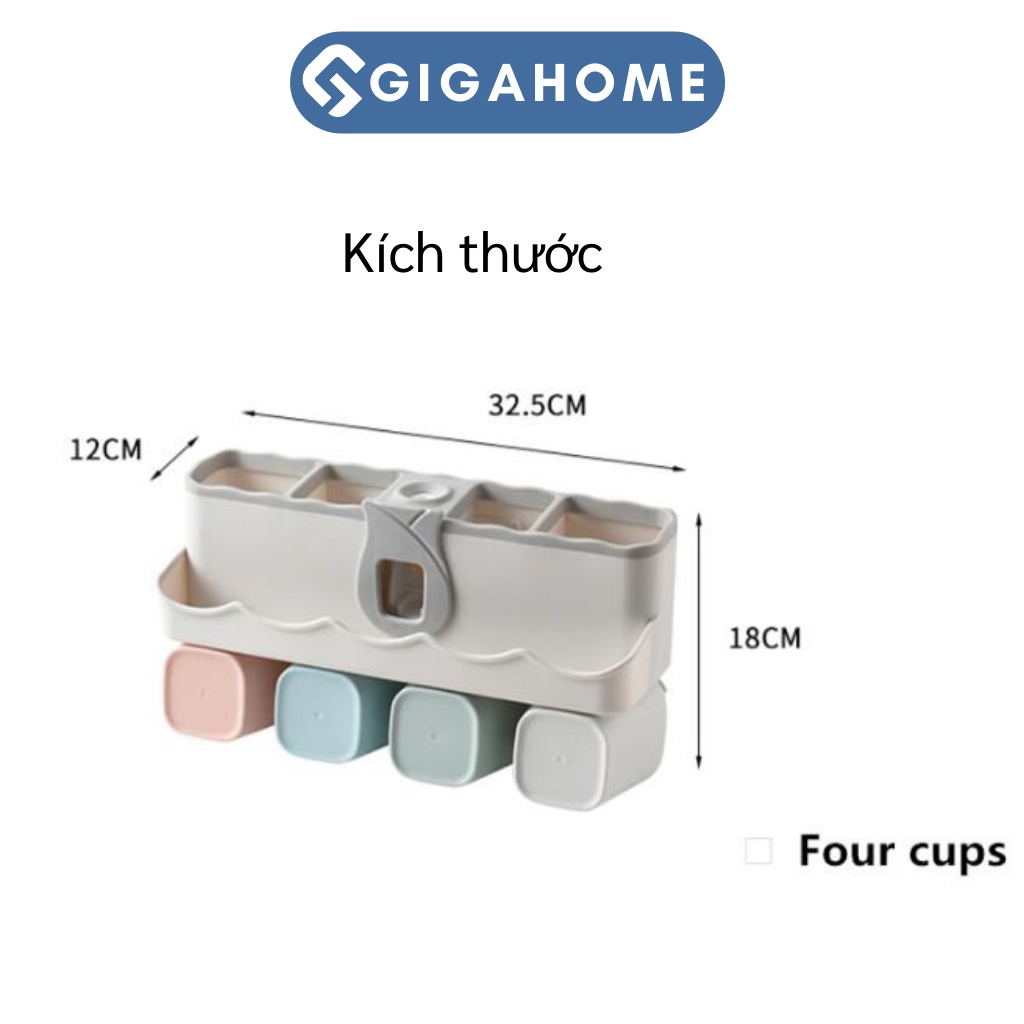 Bộ Nhả Kem Đánh Răng Tặng Kèm 4 Cốc GIGAHOME Có Giá Treo Bàn Chải, Kệ Để Đồ 8149