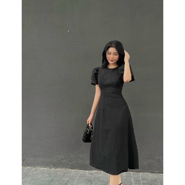 Đầm tay phồng cổ tròn maxi 14037