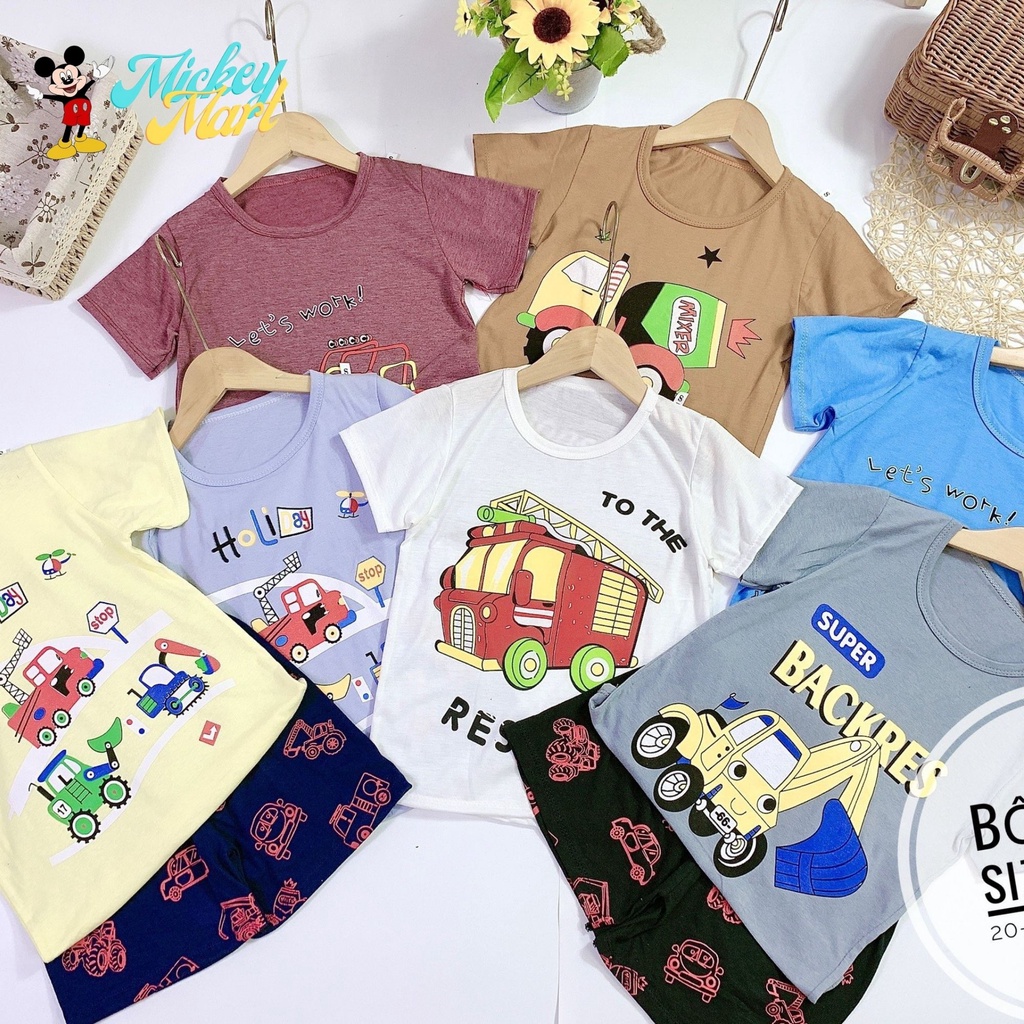 Bộ áo quần đùi cộc thun mùa hè chất Cotton hình Oto thoải mái thoáng mát cho bé trai từ 20-30kg