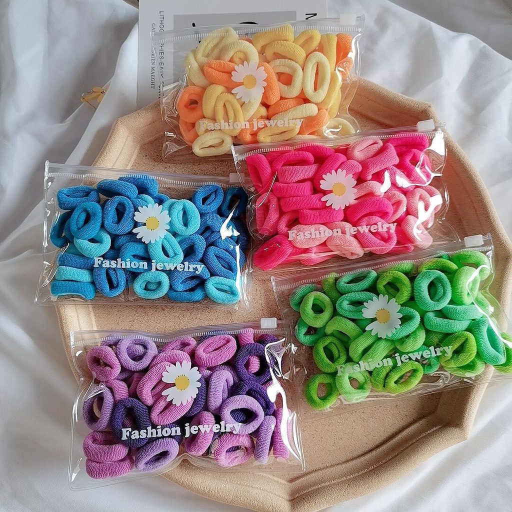 Set 50 Dây Cột Tóc Co Giãn Nhiều Màu Sắc Đáng Yêu Cho Bé Gái