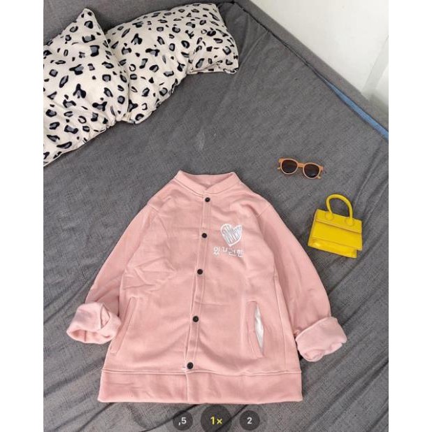 Áo Bomber Nỉ In Hình Tim, Áo Form Unisex Tay Bồng