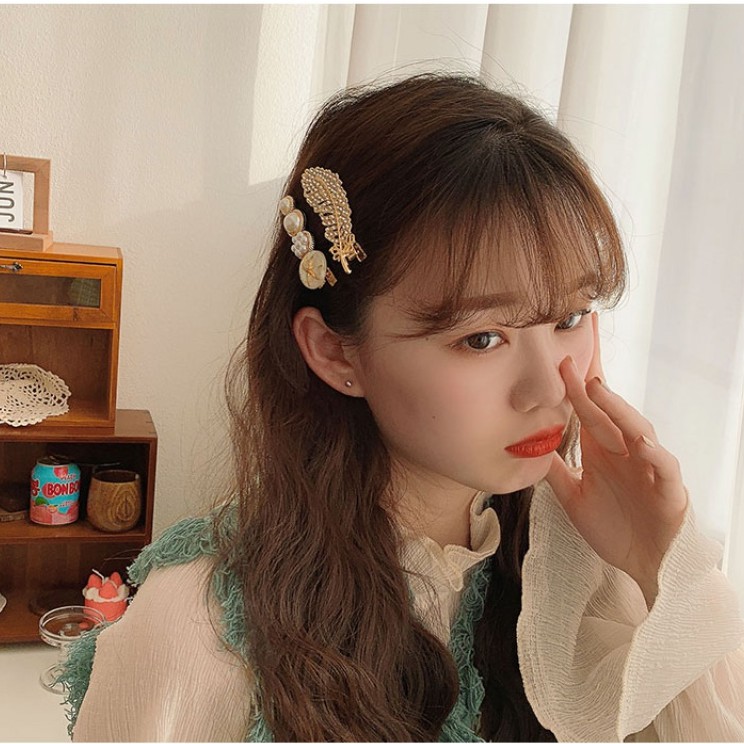 Kẹp tóc kim loại đính ngọc trai nhân tạo thanh lịch cho nữ
