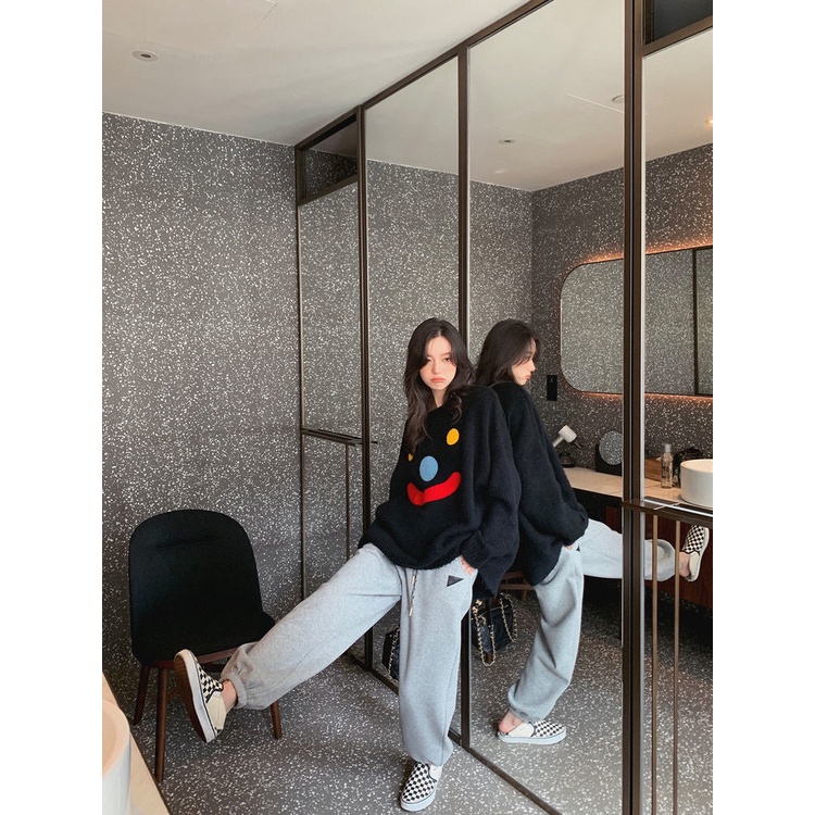 Áo sweater dệt kim mỏng dáng rộng cổ tròn thiết kế đơn giản thời trang 2021 dành cho nữ