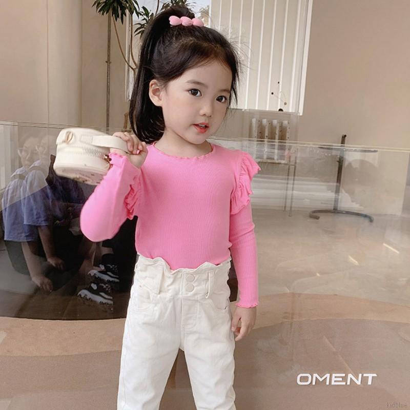 Áo thun tay dài màu sắc đơn giản đáng yêu cho bé gái