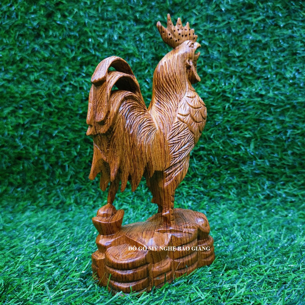 Tượng con gà trống gỗ hương cao 20 cm