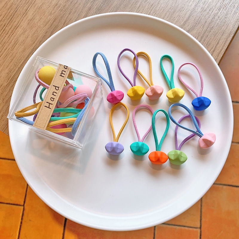 (Bán Buôn Sỉ) Set 10 Dây Cột Tóc Cao Su Co Giãn Họa Tiết Hoạt Hình Cho Bé Gái
