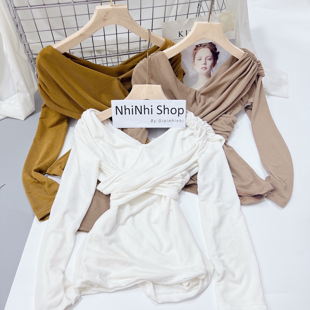 Xả hàng - Áo thun trễ vai dài tay thun giấy, Áo kiểu dáng ôm sexxy AT1507 - NhiNhi Shop