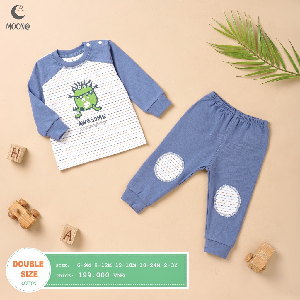 M2003 Bộ dài tay cài vai nỉ nhung Moon dày ấm (9-36M)