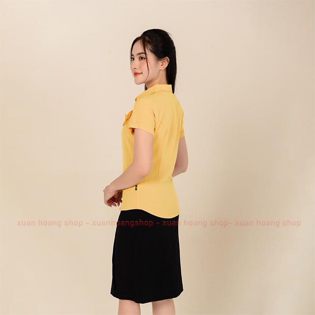 Áo Sơ Mi Nữ Cộc Tay Công Sở Đẹp Mc Fashion, Size Đủ, Chất Liệu Lụa Mát, Màu Hồng, Trắng, Vàng, Có Hoa Cài Ngực A650