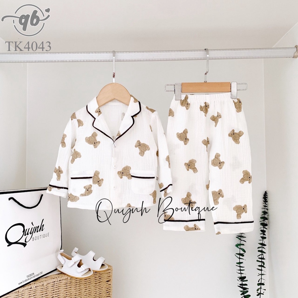 Quần áo trẻ em Quỳnh Boutique Set bộ pijama gấu rời dài tay cho bé