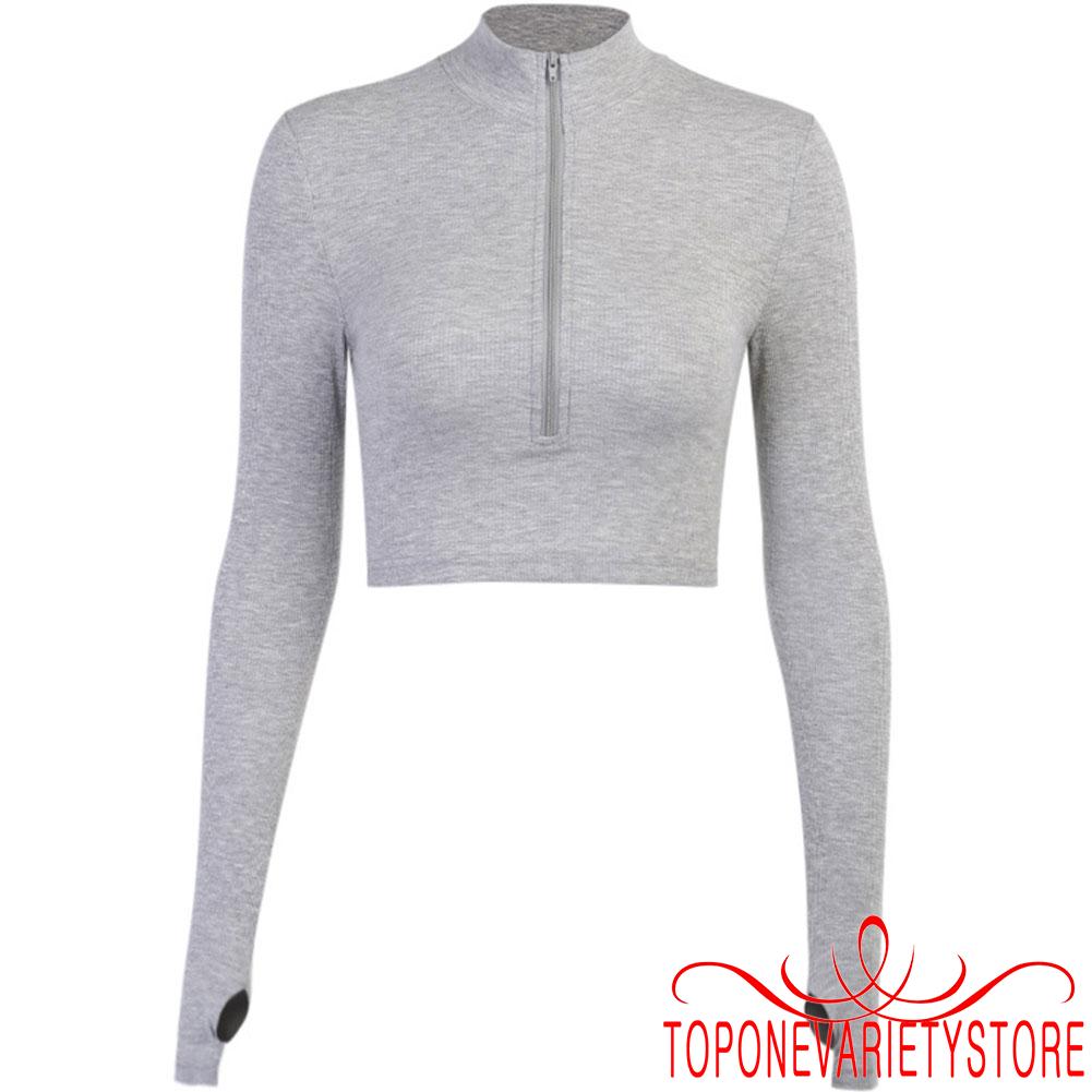 Áo kiểu croptop tay dài phối khóa kéo thiết kế màu trơn thanh lịch thời trang cho nữ | BigBuy360 - bigbuy360.vn