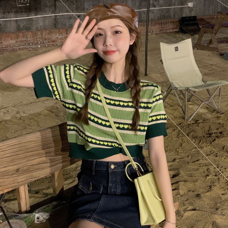 Áo Sweater Tay Lỡ In Hình Trái Tim Phong Cách Hàn Quốc Thời Trang Mùa Hè Mới Cho Nữ