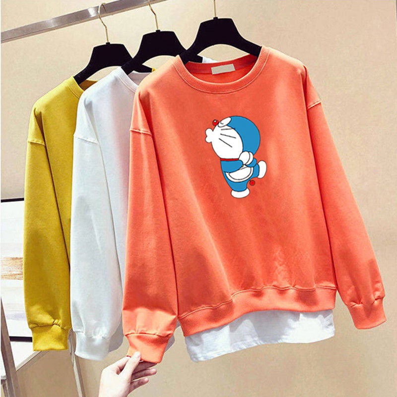 Áo Sweater Cotton Tay Dài Cổ Tròn In Họa Tiết Hoạt Hình Doremon 4 Màu Tùy Chọn Phong Cách Hàn Quốc Thời Trang Cho Nữ