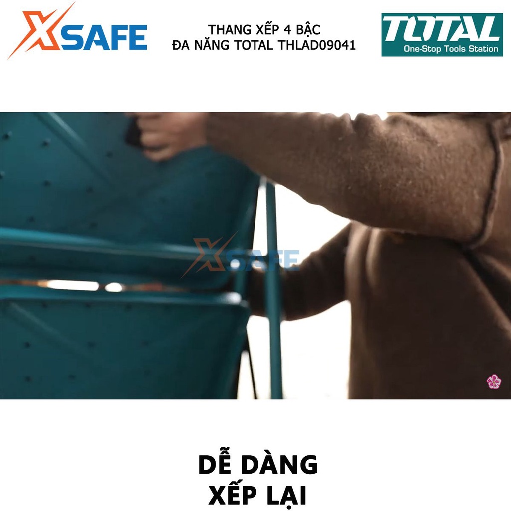 Thang xếp 4 bậc đa năng TOTAL THLAD09041 chất liệu bằng thép, kích thước mỗi bậc 380*260mm, khả năng tải 150kg - XSAFE