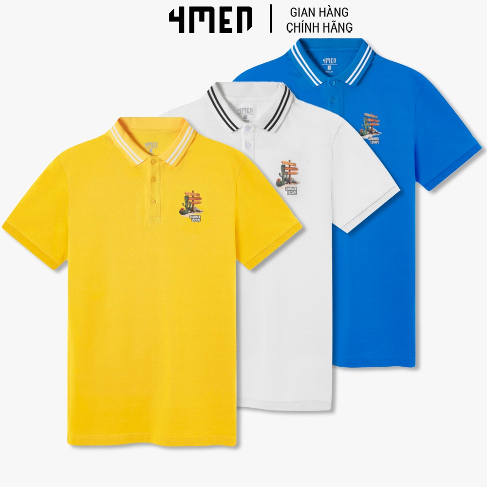 Áo polo nam trơn đẹp 4MEN PO062 in hình nhiều màu sắc trẻ trung, cổ trụ, form suông dễ mặc