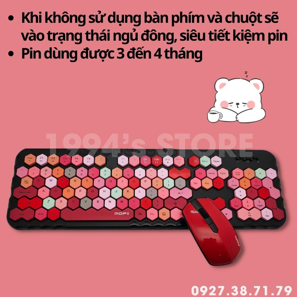 Combo bàn phím và chuột giả cơ ko dây MOFii Honey Plus - New 2023 - Dùng cho Laptop,máy tính bàn PC,Tivi,IP..