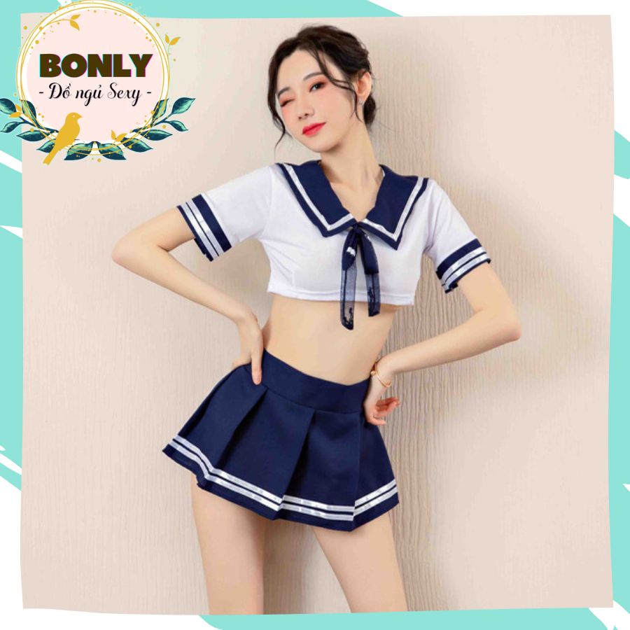 Cosplay sexy nữ sinh nhật bản , đồ ngủ nữ sexy cosplay anime gồm áo croptop siêu đáng yêu và váy kèm quần lọt khe