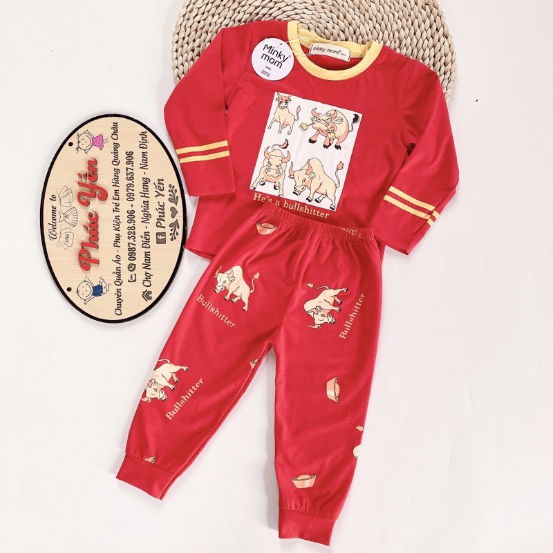 Bộ  Dài Tay Cotton 100 % Hàng Minky Mom  Họa Tiết Trâu Vàng May Mắn Cho Bé (8-18kg)(SP001411 )