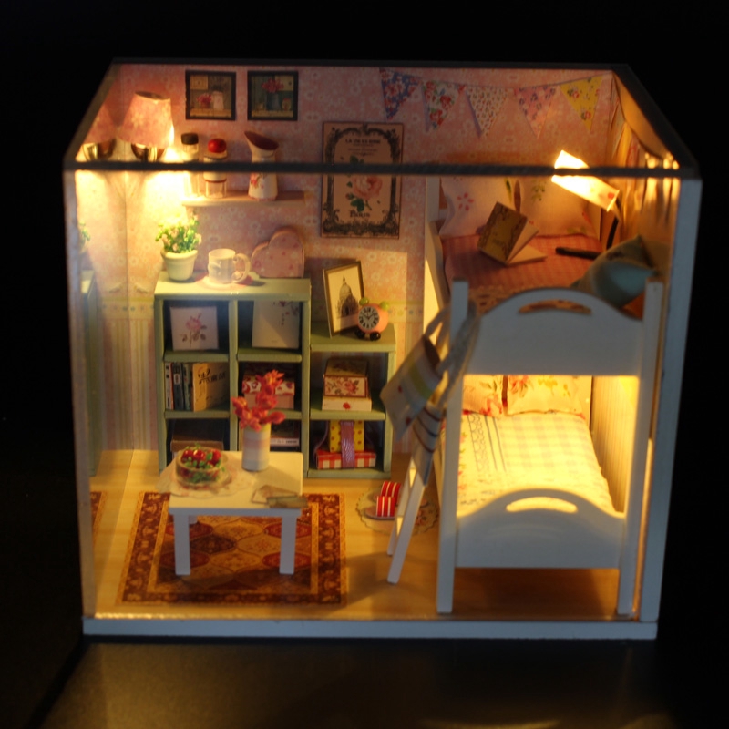 đồ chơi lắp ráp trang trí mô hình 3D phòng ngủ của Cheryl mini thu nhỏ M020 có đèn tặng kèm kiếng chống bụi