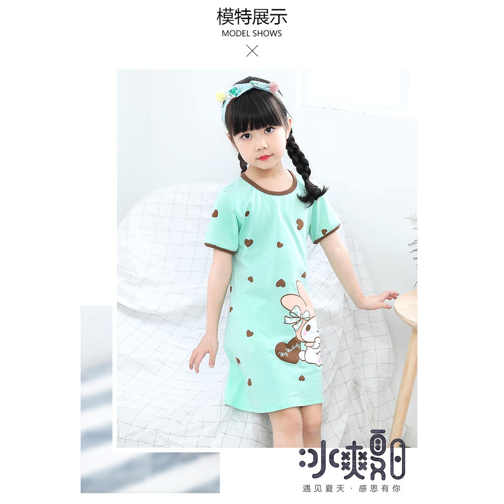 Đầm ngủ bé gái cotton mát mẻ hình thỏ cute cho bé 4-10 tuổi BBShine – DN001