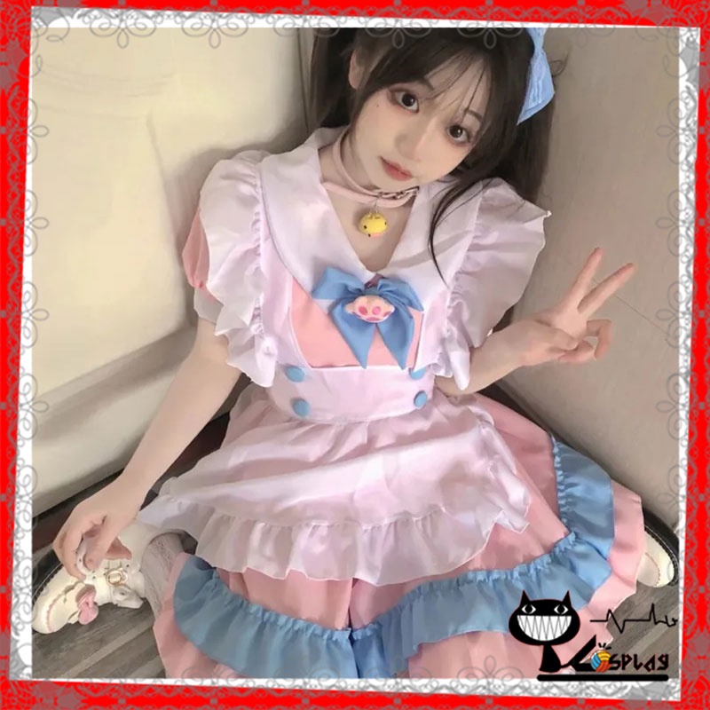 [O] Maid cosplay - Đầm hóa trang hầu gái mèo loli lolita người giúp việc dễ thương màu hồng xanh [Miu Cosplay]