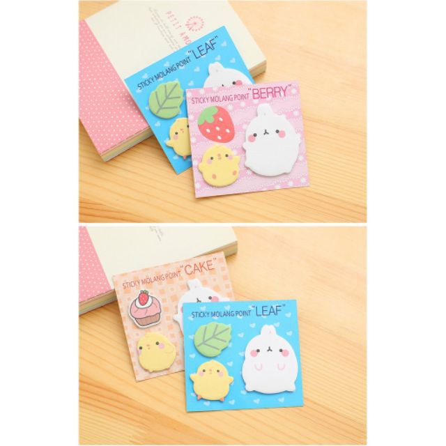 Giấy note cute có keo dán hình Molang đáng yêu kèm sticker - 3 chi tiết BMBooks