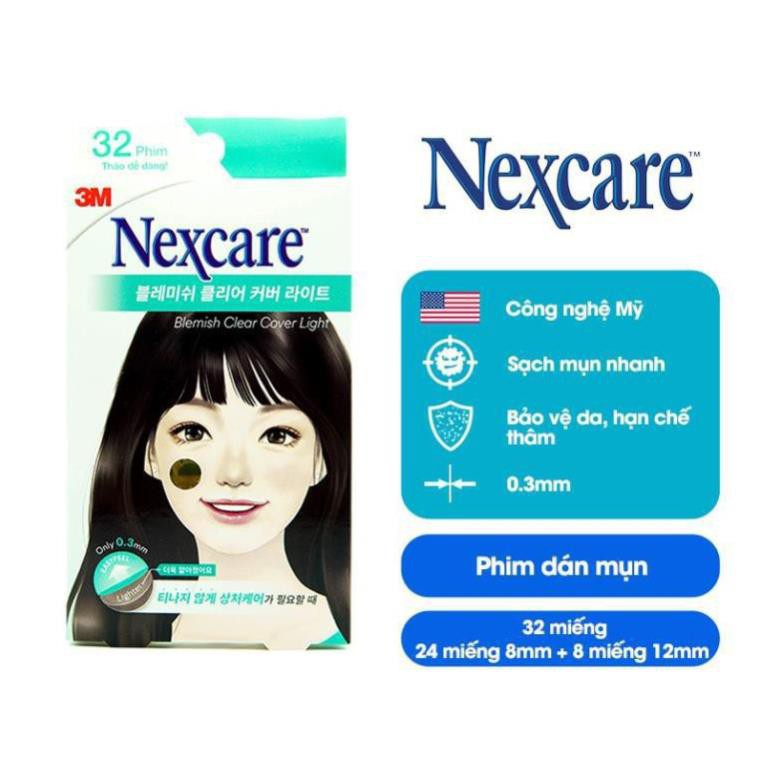 (hàng chính hãng) Miếng dán mụn siêu mỏng tháo dễ dàng Nexcare 3M BBC LIGHT 0.3mm 32 miếng rất tốt