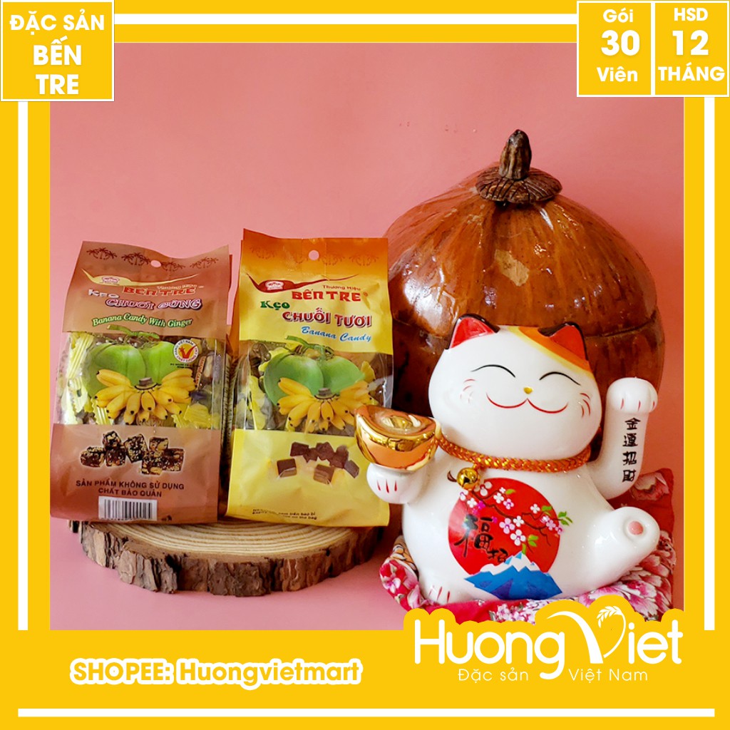 Kẹo chuối tươi Bến Tre dẻo thơm đậm đà vị chuối xiêm thơm ngon thương hiệu Hai Tỏ 200g, đặc sản Bến Tre chính gốc