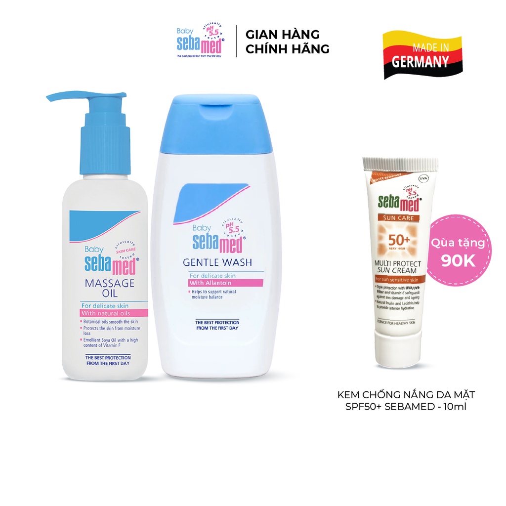 Bộ sản phẩm tắm gội làm sạch dịu nhẹ &amp; dầu mát-xa cho bé Sebamed