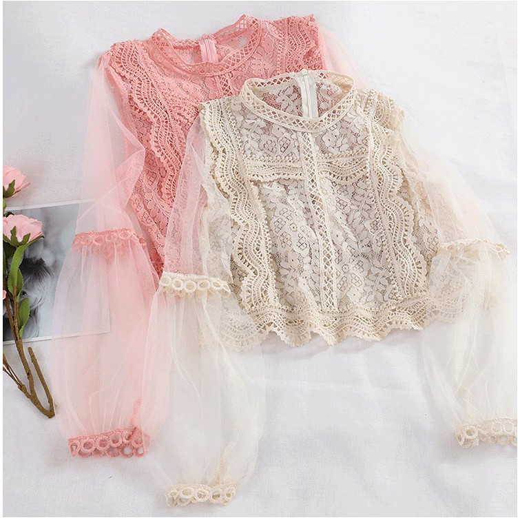 Áo ren phối tay bồng lưới