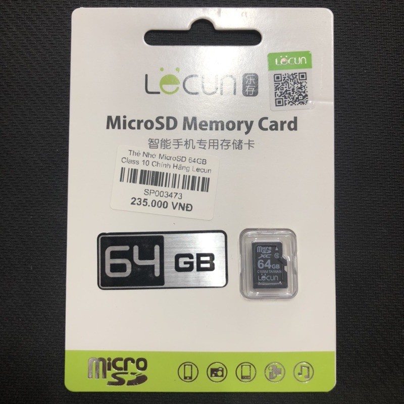 Thẻ Nhớ Micro SD 64GB Class 10 Chính Hãng Lecun