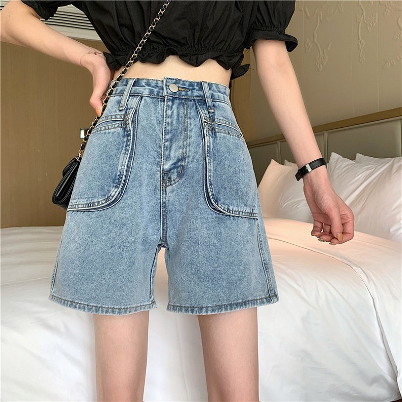 Quần short jean nữ lửng ống rộng cạp cao MSHA4