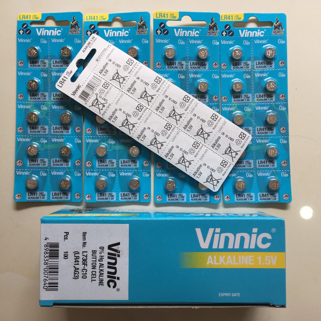 Combo 5 vỉ pin  Vinnic 1.5v LR41 192 L736F AG3 LR41 392A 736 Hong Kong