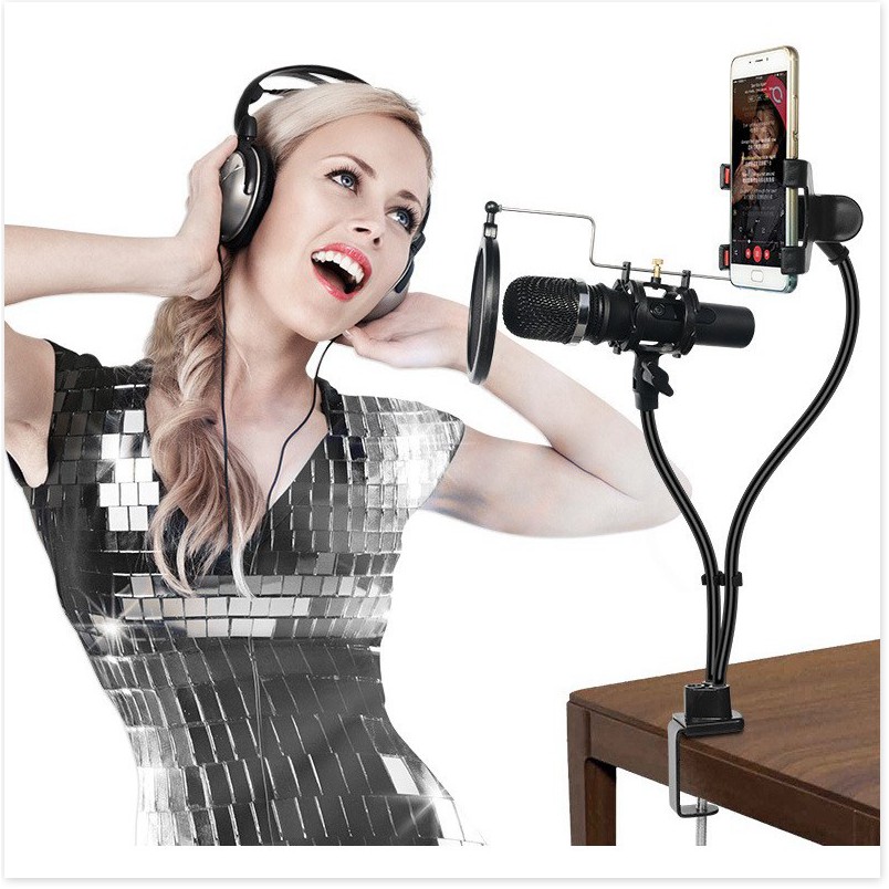 Giá Đỡ Điện Thoại, Micro Livestream GIGAHOME Kẹp Bàn, Có Màng Lọc Âm Thanh 5245
