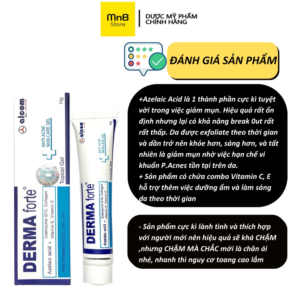 Derma Forte Gel giảm mụn thâm làm sáng da cho da dầu mụn nhạy cảm 15g