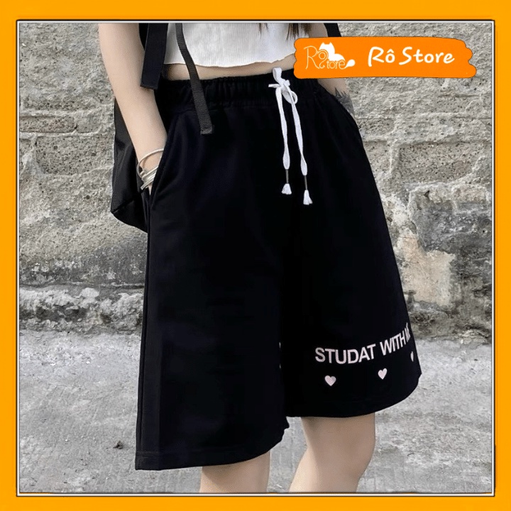 Quần đùi nữ/Quần sooc chữ hồng form unisex thiết kế basic dễ mặc chất liệu cotton 4 chiều RÔ STORE QS16
