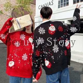 Áo Sweater Dày Dáng Rộng In Hình Ông Già Noel Thời Trang Mùa Đông Cho Các Cặp Đôi
