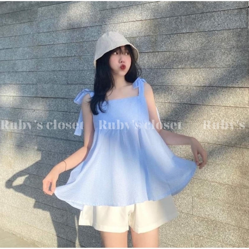 Set babydoll ulzzang nữ cá tính, Set đồ nữ đi chơi mùa hè gồm áo 2 dây nữ và quần short nữ cạp chun