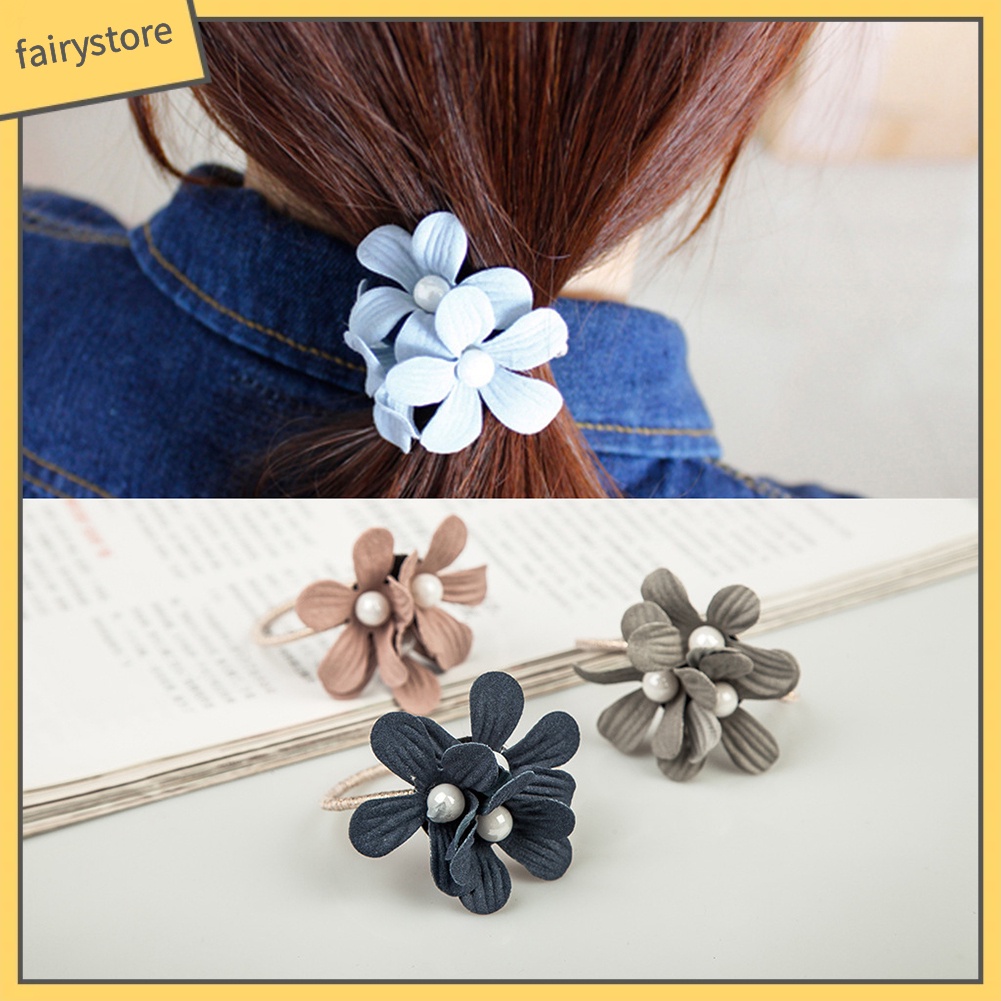 Dây Cột Tóc Hoạ Tiết Hoa Trà Đính Ngọc Trai Nhân Tạo