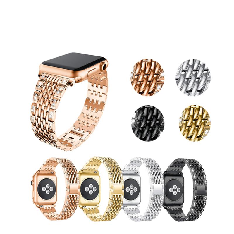 Dây đeo đồng hồ từ chất liệu thép không gỉ đính đá thời trang cho Apple Watch