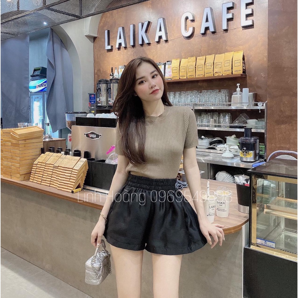 Áo len đũa cộc tay cổ tròn, siêu mềm mại, hàng len Quảng Châu