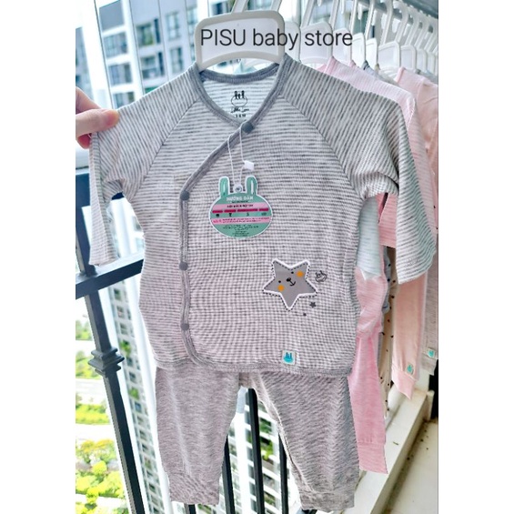 Lil little love - Body, bộ dài tay cài chéo sao to petit cho bé 0-6m