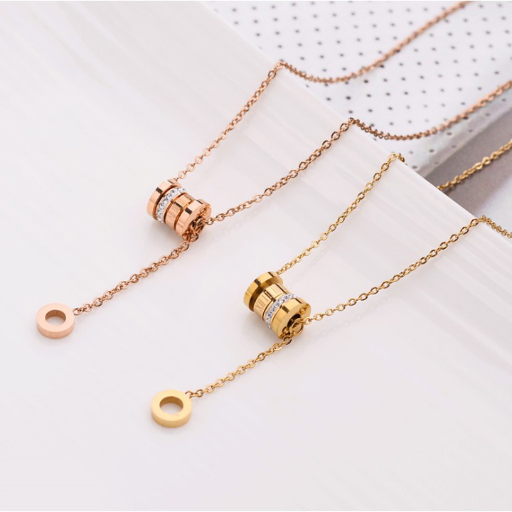 dây chuyền nữ titan ống số la mã rớt vòng tròn siêu đẹp, bền màu, chuẩn thời trang