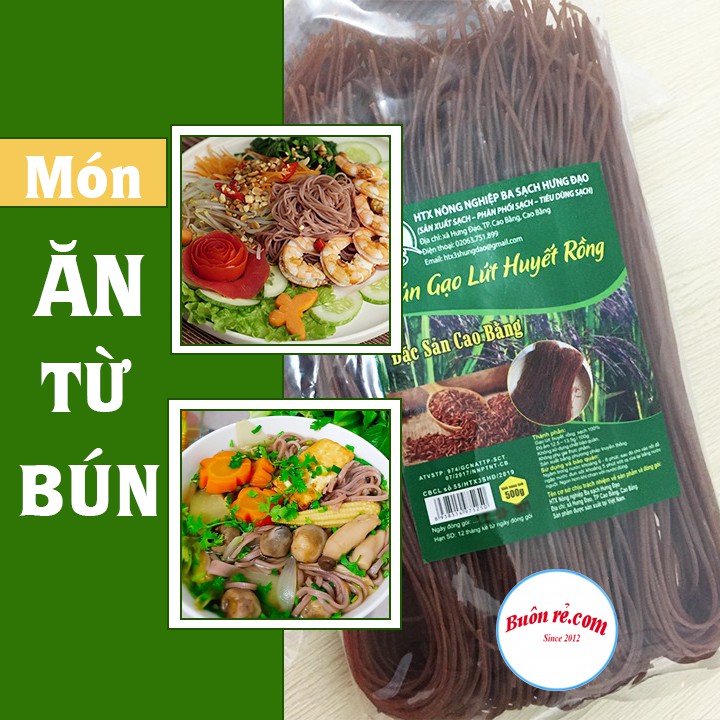 Bún gạo lứt huyết rồng (gói 500g) Nông sản sạch Cao Bằng – bún gạo khô - Thực phẩm ăn kiêng an toàn Buôn Rẻ - 01211